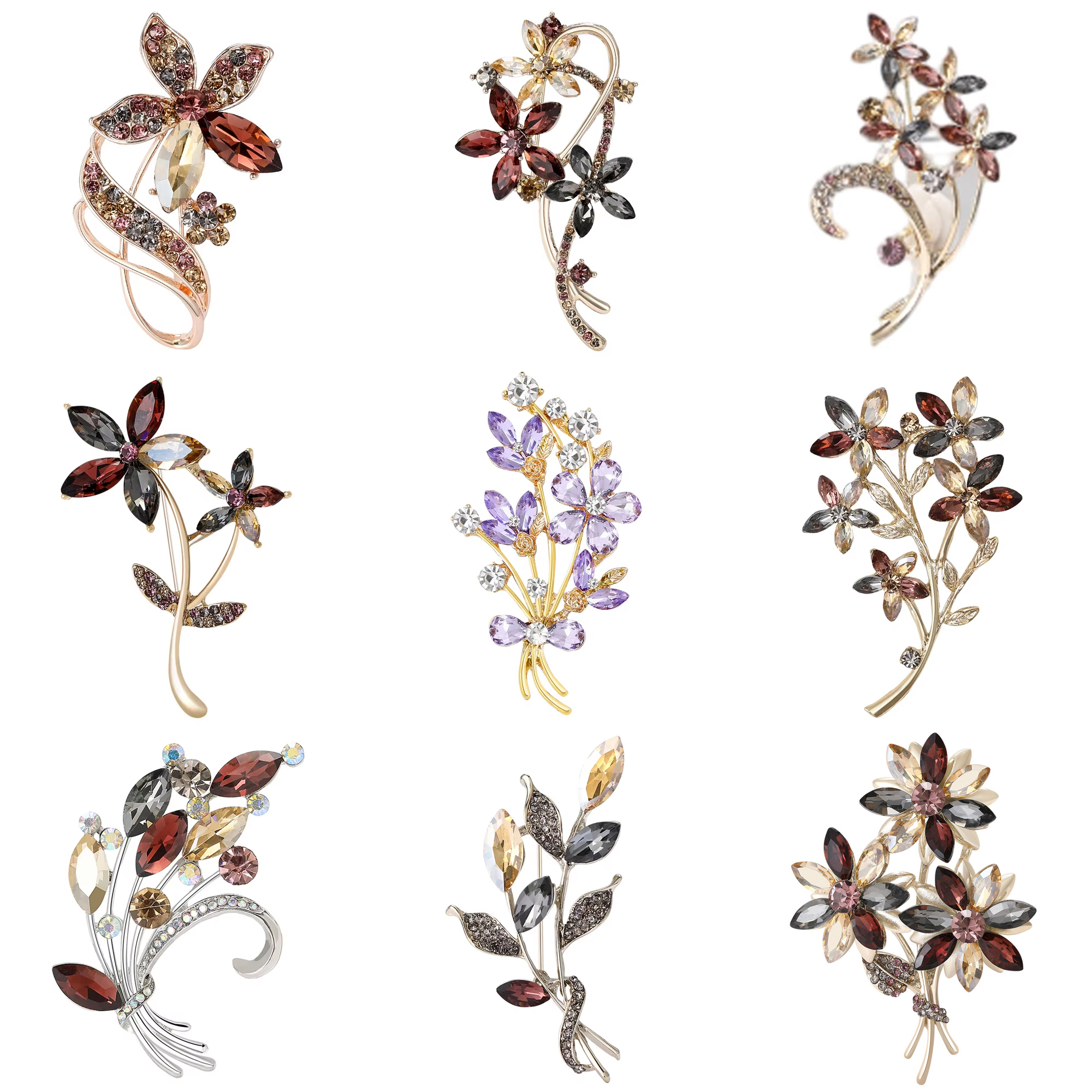 Women Accessories Bouquet - Luxury Rhinestone Flower Bouquet Brooches for