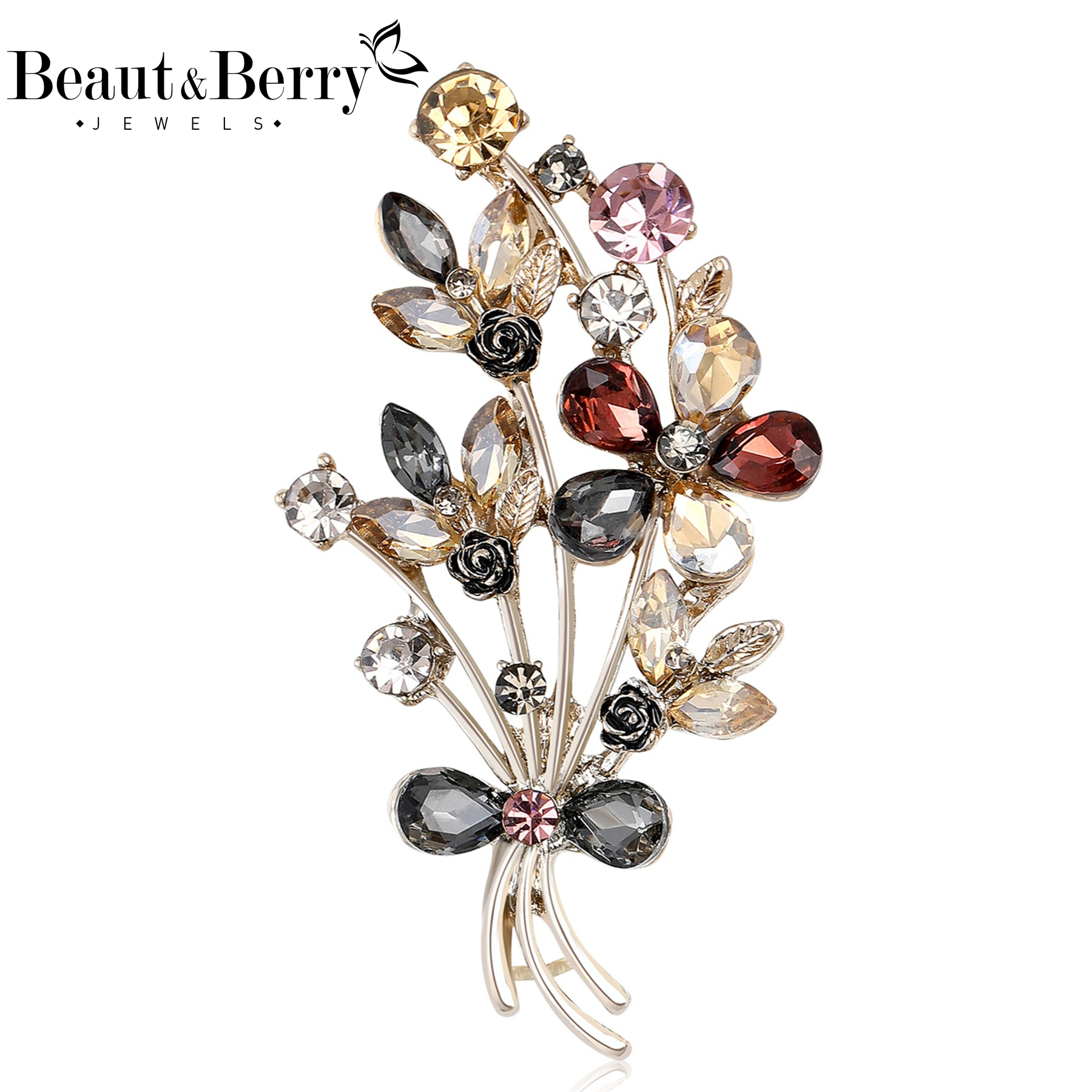 Women Accessories Bouquet - Beaut&Berry Trendy Rhinestones Bouquet Brooches for