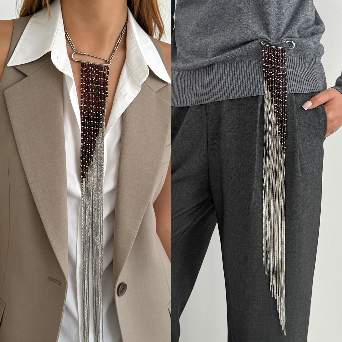 Women'S Accessories Jewelry - Silver Color Tassel Chain Brooch Fashion