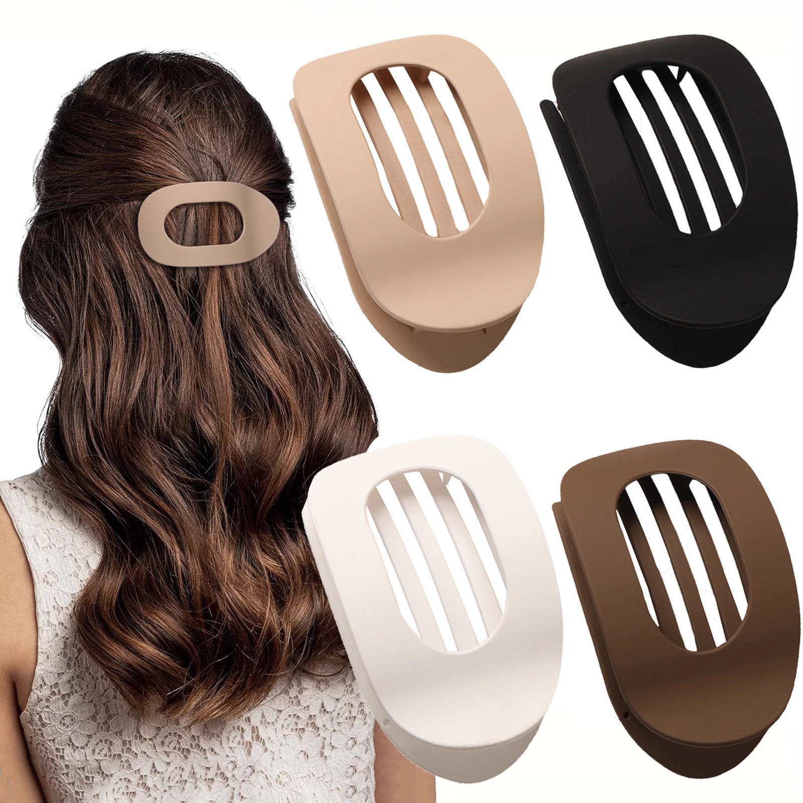 4PCS Solid Color Flat Hair Cli - đánh giá và giá Women'S Work Accessories