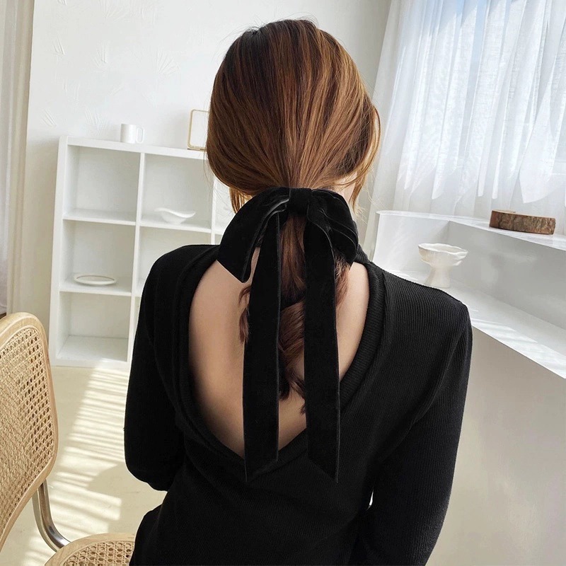 French lazy ribbon velvet hair - đánh giá và giá Hair Tie Velvet